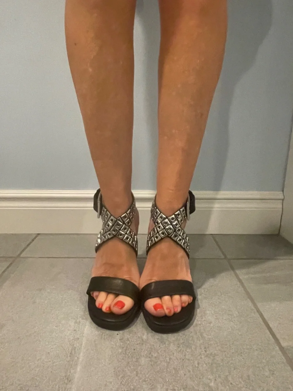 DKNY Black with Silver Hardware High Heel Sandals